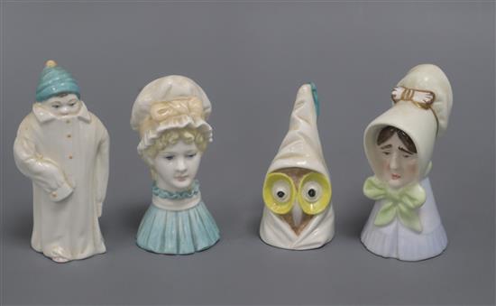 Four Royal Worcester porcelain candle snuffers tallest 9cm